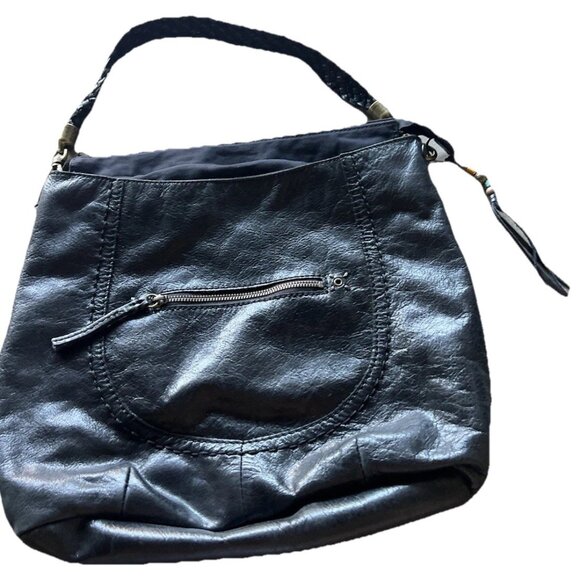 Vintage The Sak Indio Black Leather Hobo Shoulder Bag Braided Strap Handbag - Picture 2 of 13